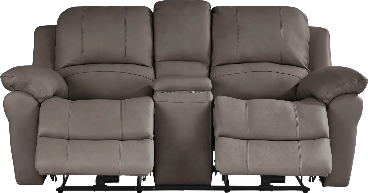 Vercelli Way Gray Leather Power Reclining Console Loveseat