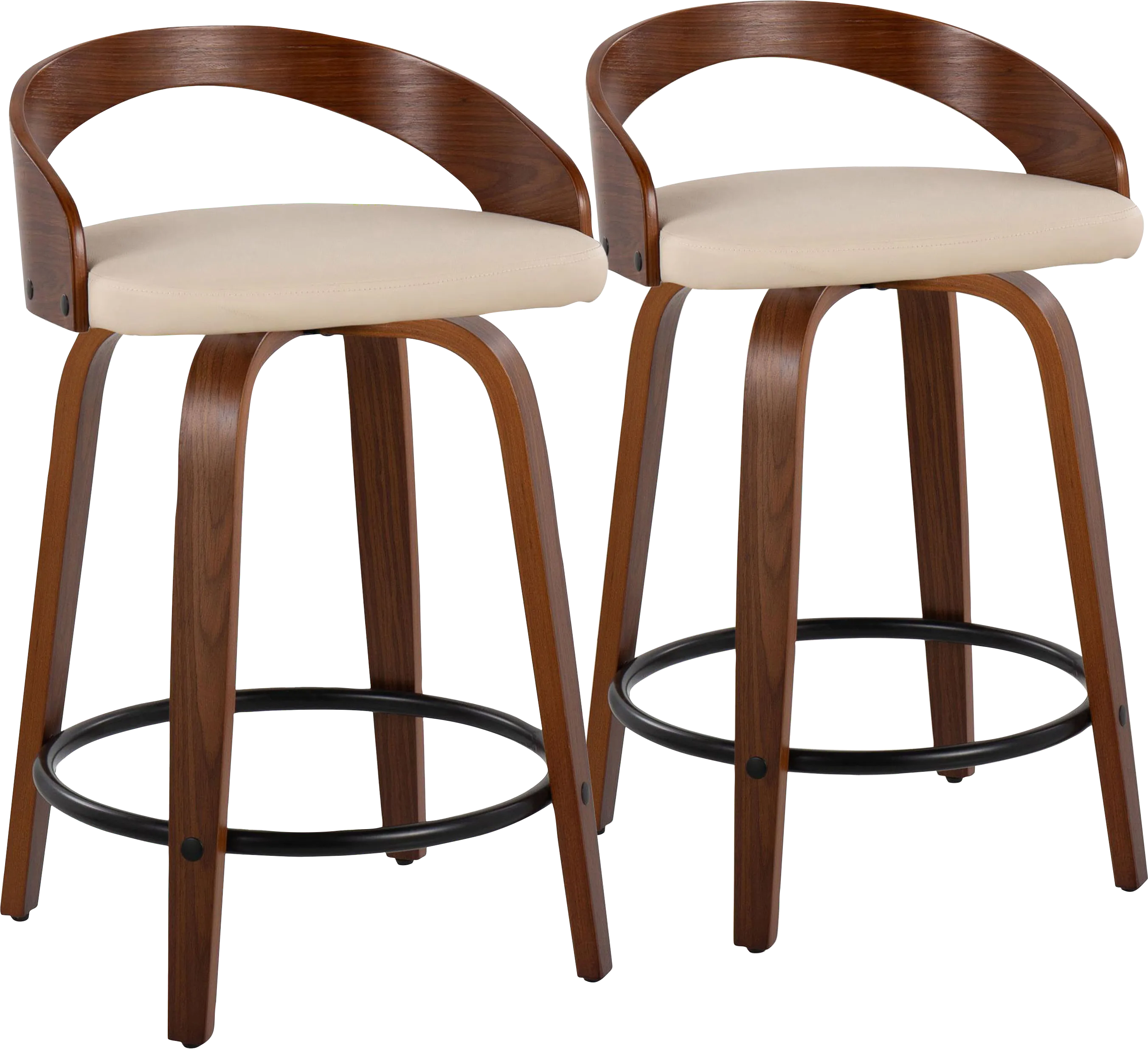 Zykan IV Walnut Dark Wood Cream Beige Polyurethane Fabric Counter