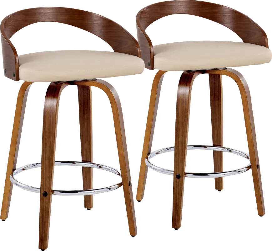 Zykan V Cream Swivel Counter Height Stool, Set of 2