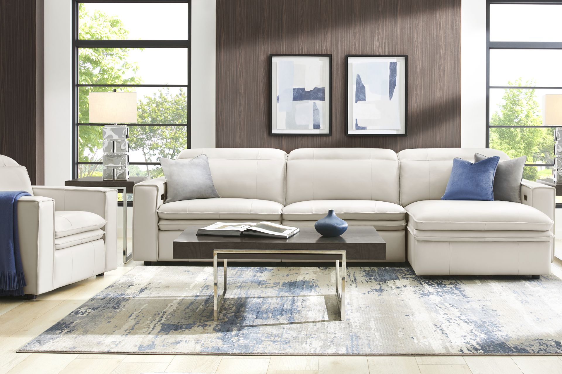 Santorini Ice Leather 3 Pc Dual Power Reclining Sectional - Image 2