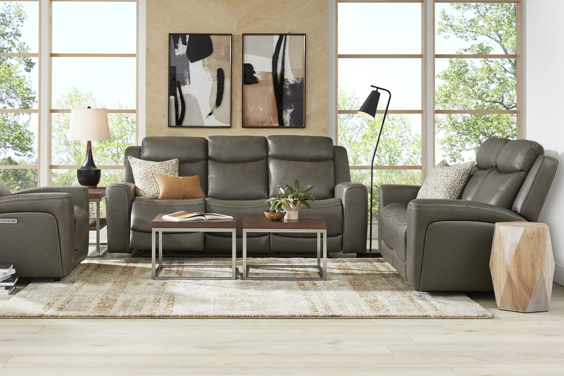 Davidson Dark Gray Leather Loveseat - Image 1