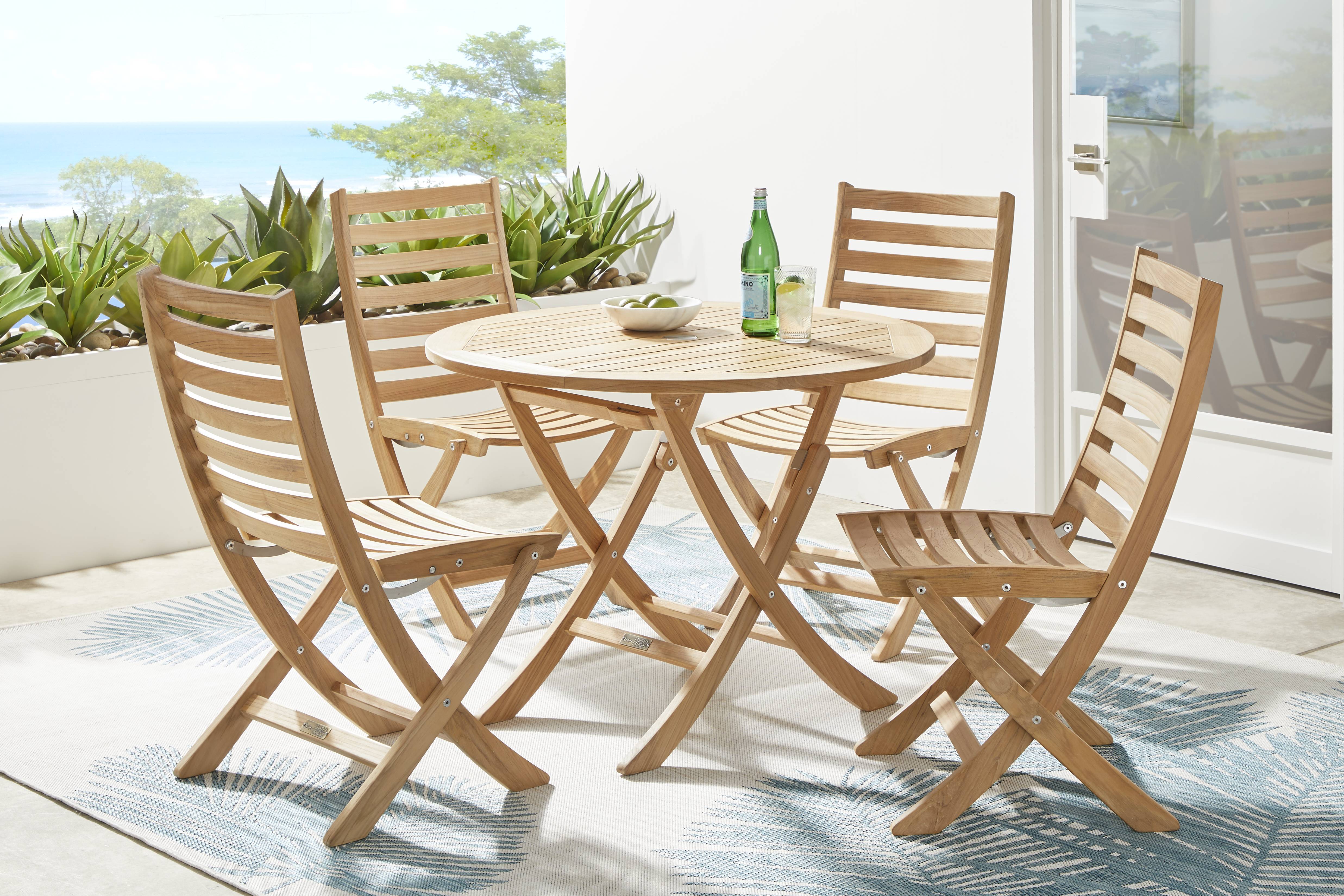 Pleasant Bay Natural 5 Pc Outdoor Folding Dining Set - Thumbnail - Image 1