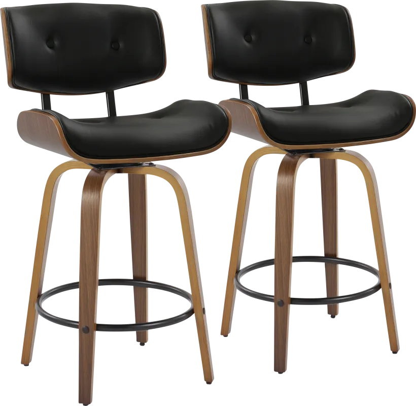 Tesshire II Black Swivel Counter Height Stool, Set of 2