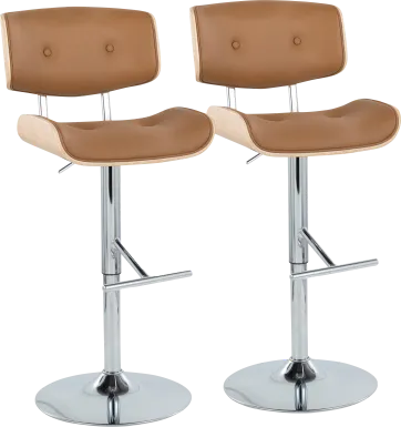 Tesshire III Camel Adjustable Barstool, Set of 2