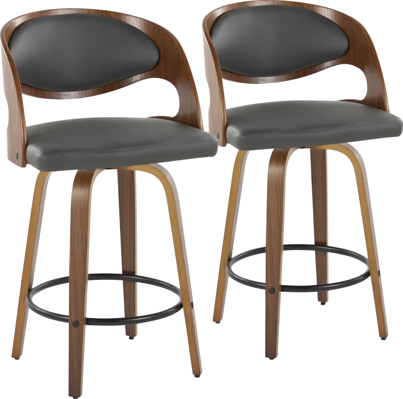 Tescord V Charcoal Swivel Counter Height Stool, Set of 2