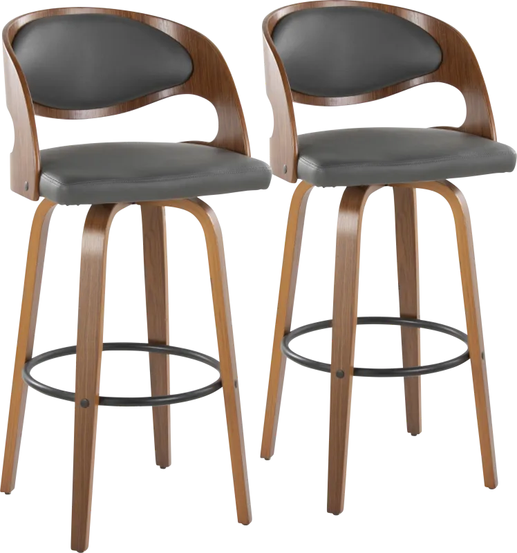 Tescord V Charcoal Swivel Barstool, Set of 2