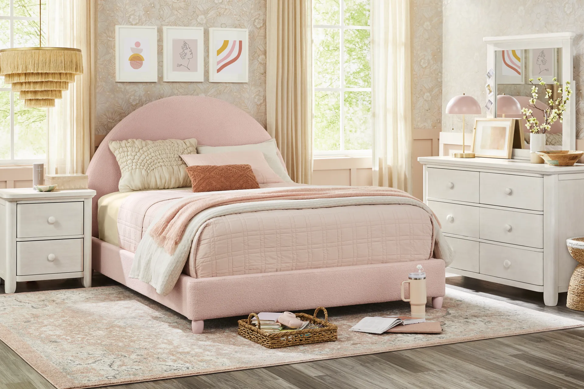 Kids Moonstone Pink Twin Upholstered Bed - Image 1