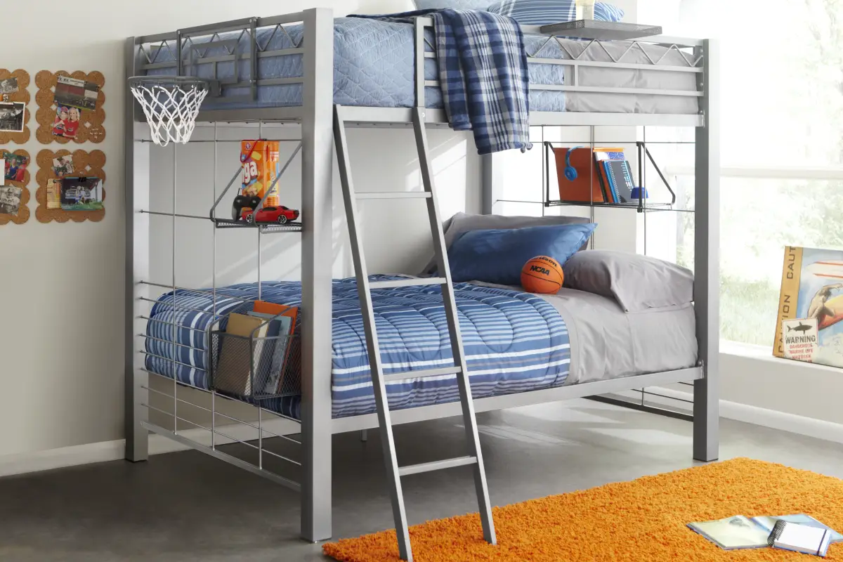 Build-a-Bunk Gray Full/Full Bunk Bed with Gray Accessories and Basketball Hoop