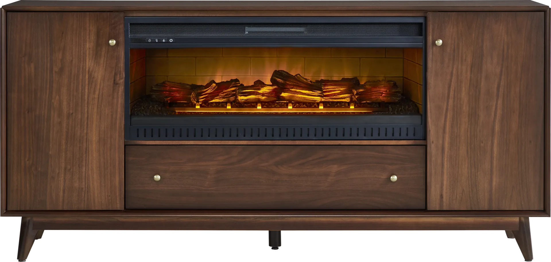 Broxbern Walnut Finish 76 in. Console with Electric Log Fireplace - Image 1