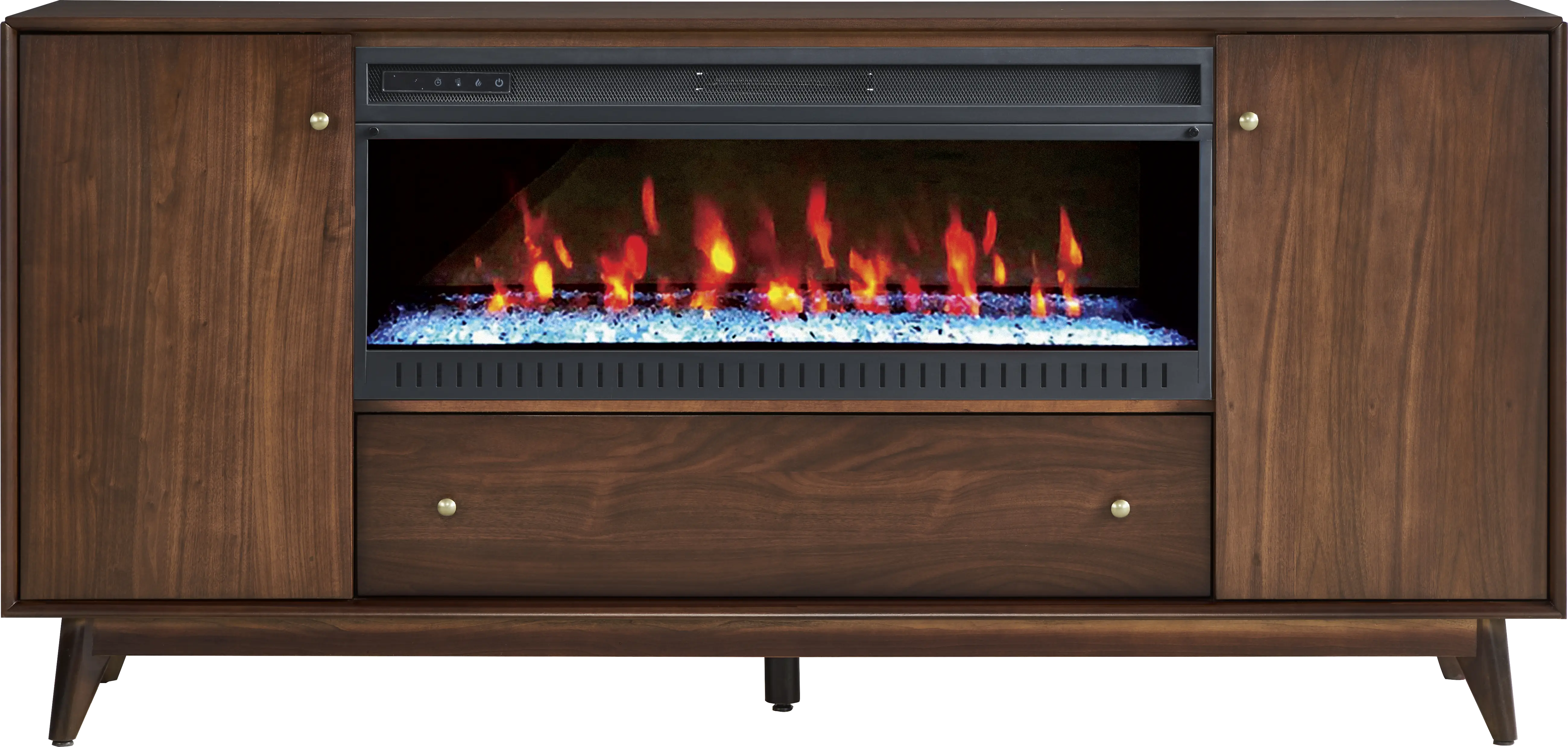 Broxbern Walnut Finish 76 in. Console with Electric Fireplace - Thumbnail - Image 1