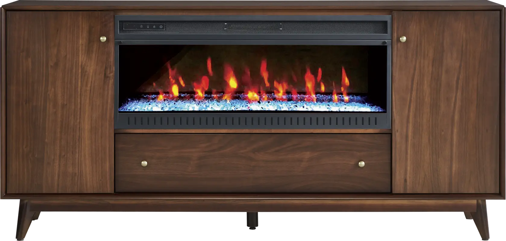 Broxbern Walnut Finish 76 in. Console with Electric Fireplace
