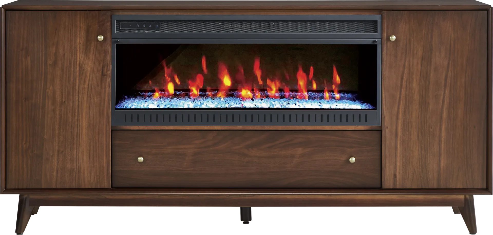 Broxbern Walnut Finish 76 in. Console with Electric Fireplace - Image 1
