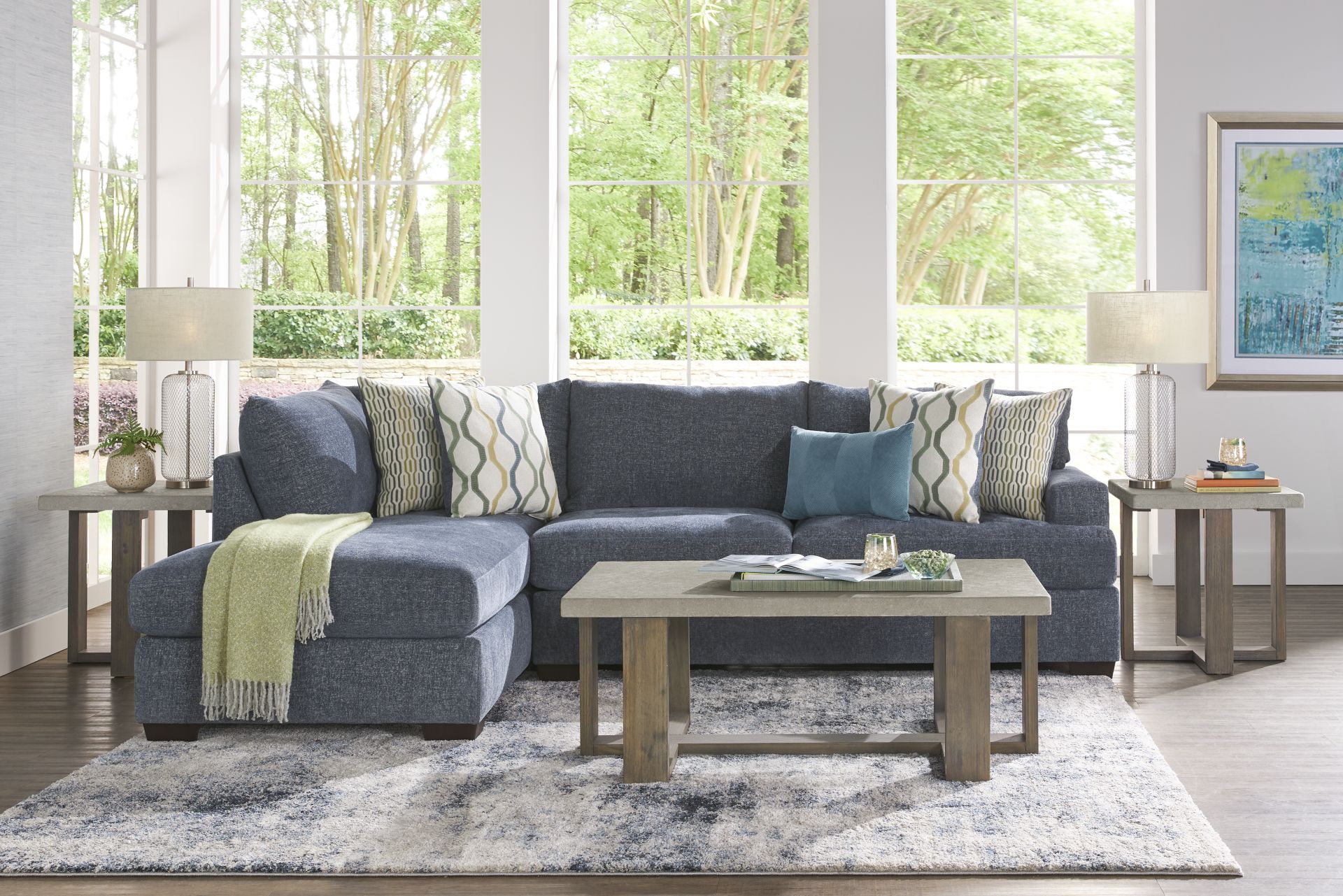 Briar Street Blue Chenille 5 Pc Sectional Living Room - Image 1