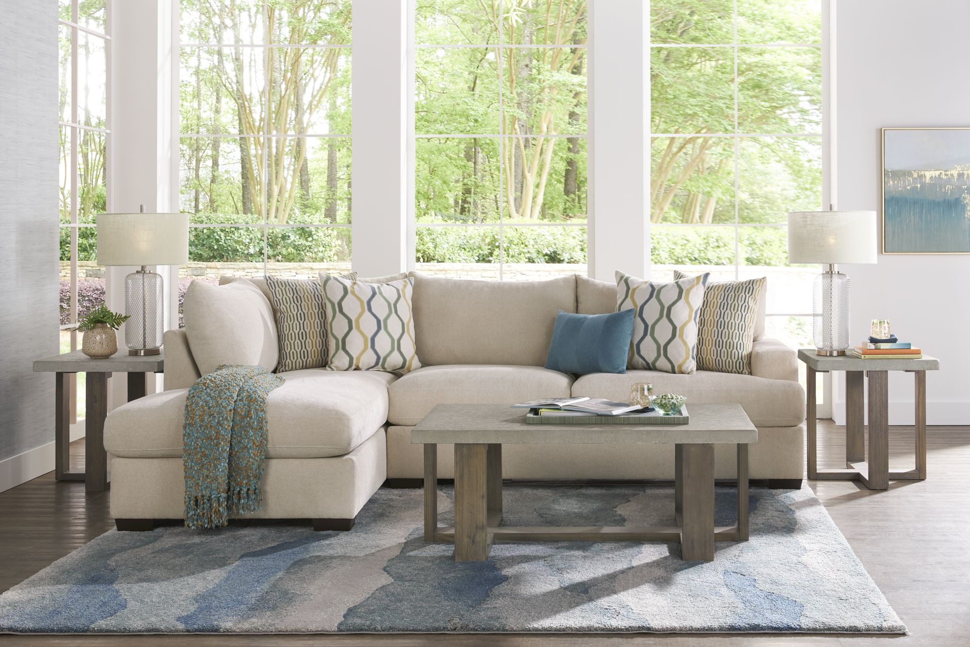 Briar Street Beige Chenille 5 Pc Sectional Living Room - Image 1