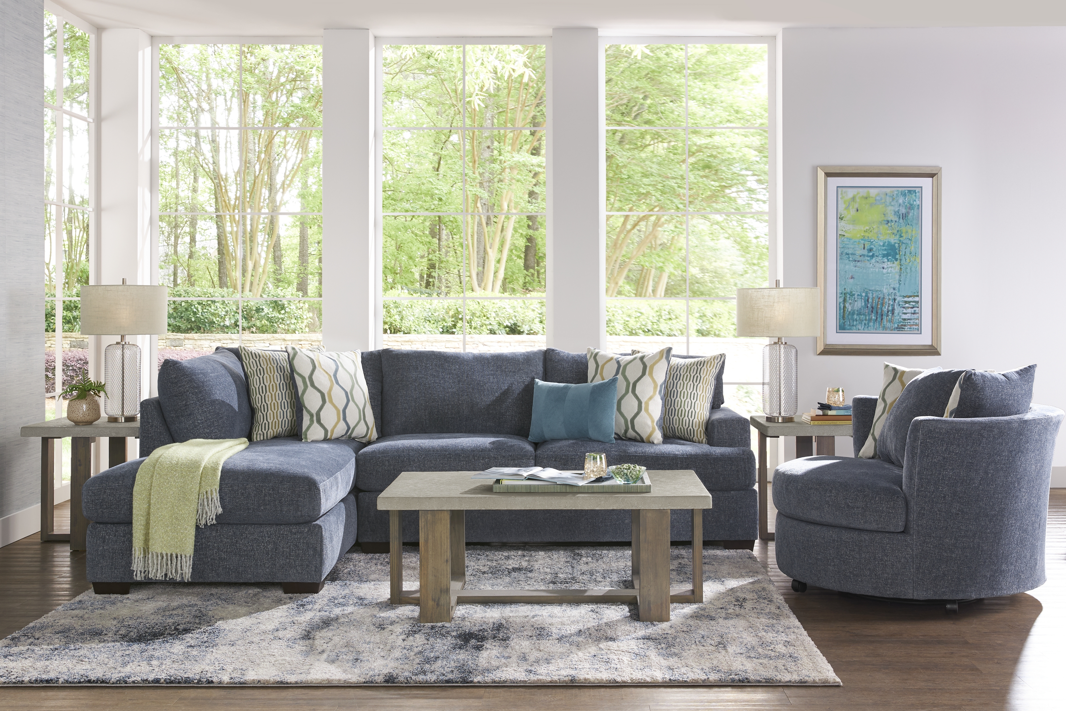 Briar Street Blue Chenille 6 Pc Sectional Living Room - Thumbnail - Image 1