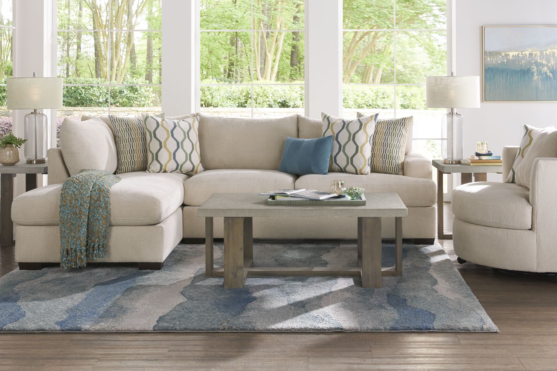 Briar Street Beige Chenille 6 Pc Sectional Living Room - Image 1