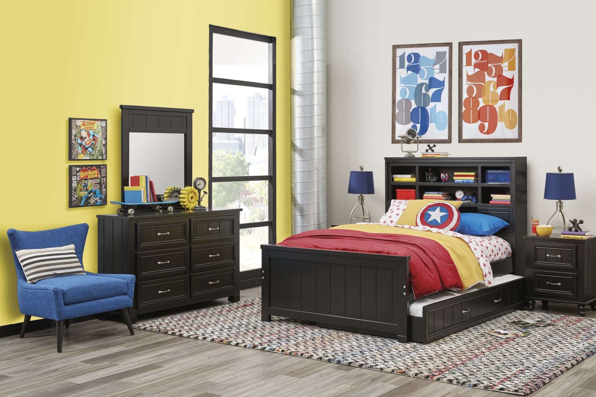 Kids Cottage Colors Black Twin Bookcase Bedroom - Image 1