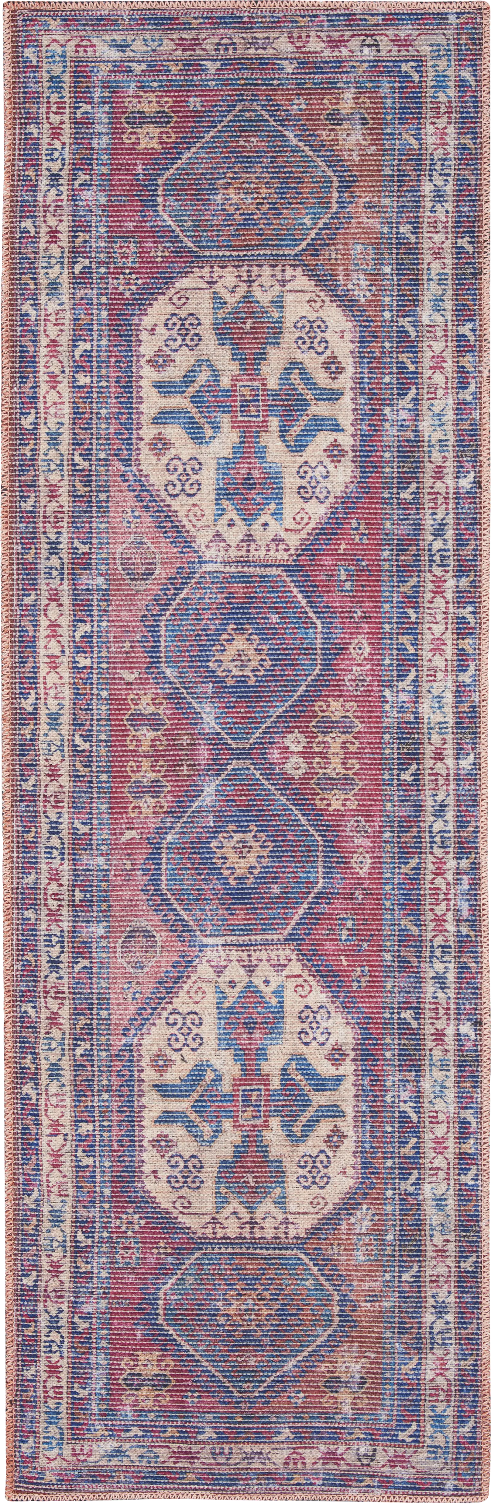 Arella Lynn Red/Navy 2' x 6' Runner Rug - Thumbnail - Image 1