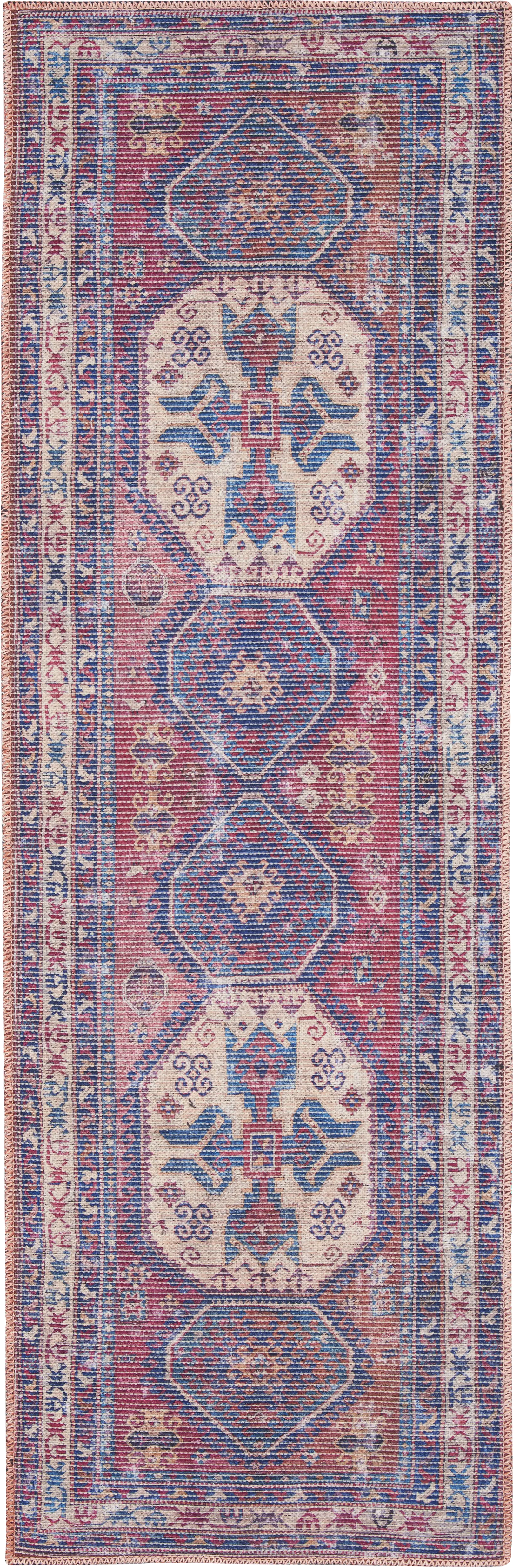 Arella Lynn Red/Navy 2' x 6' Runner Rug