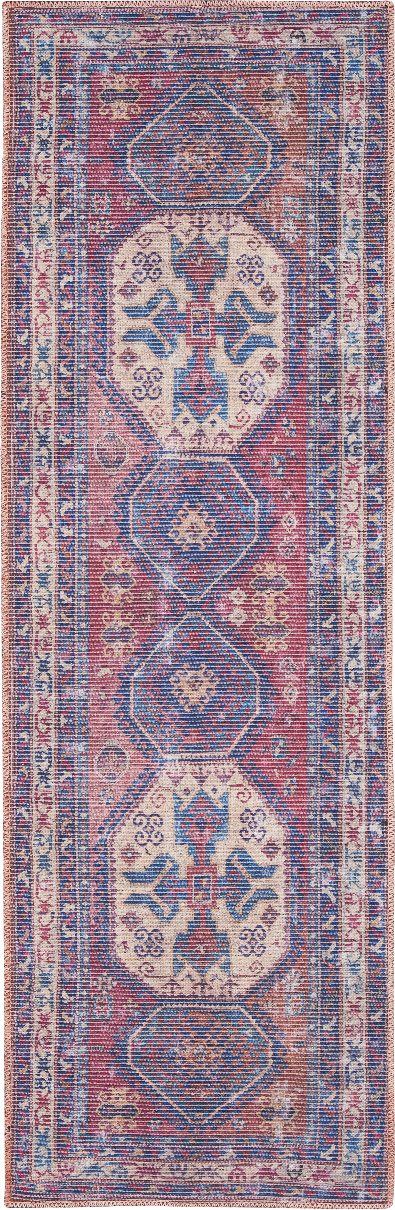 Arella Lynn Red/Navy 2' x 6' Runner Rug - Image 1