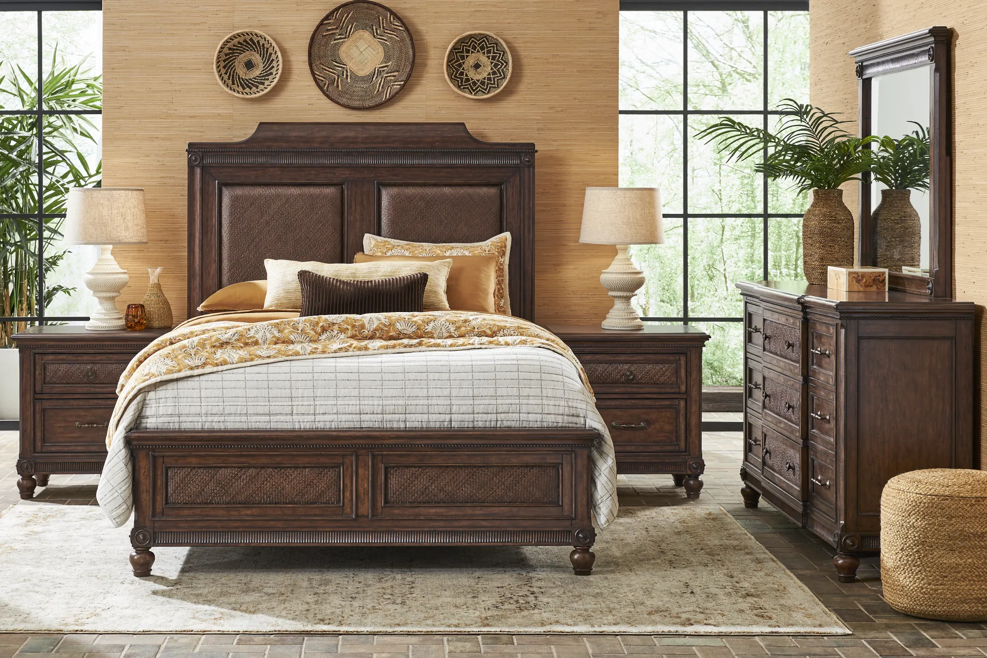 West Indies Brown 3 Pc Queen Panel Bed - Image 1