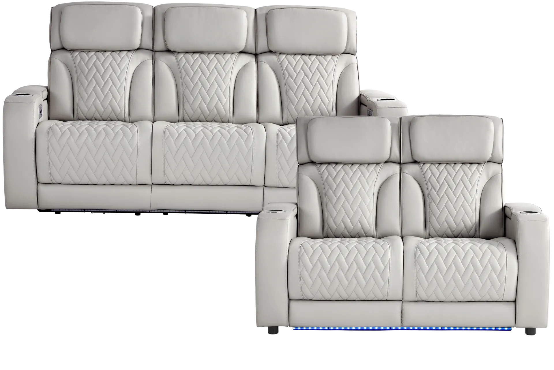 Port Royal Gray Leather 2 Pc Living Room with Triple Power Reclining Sofa - Image 1