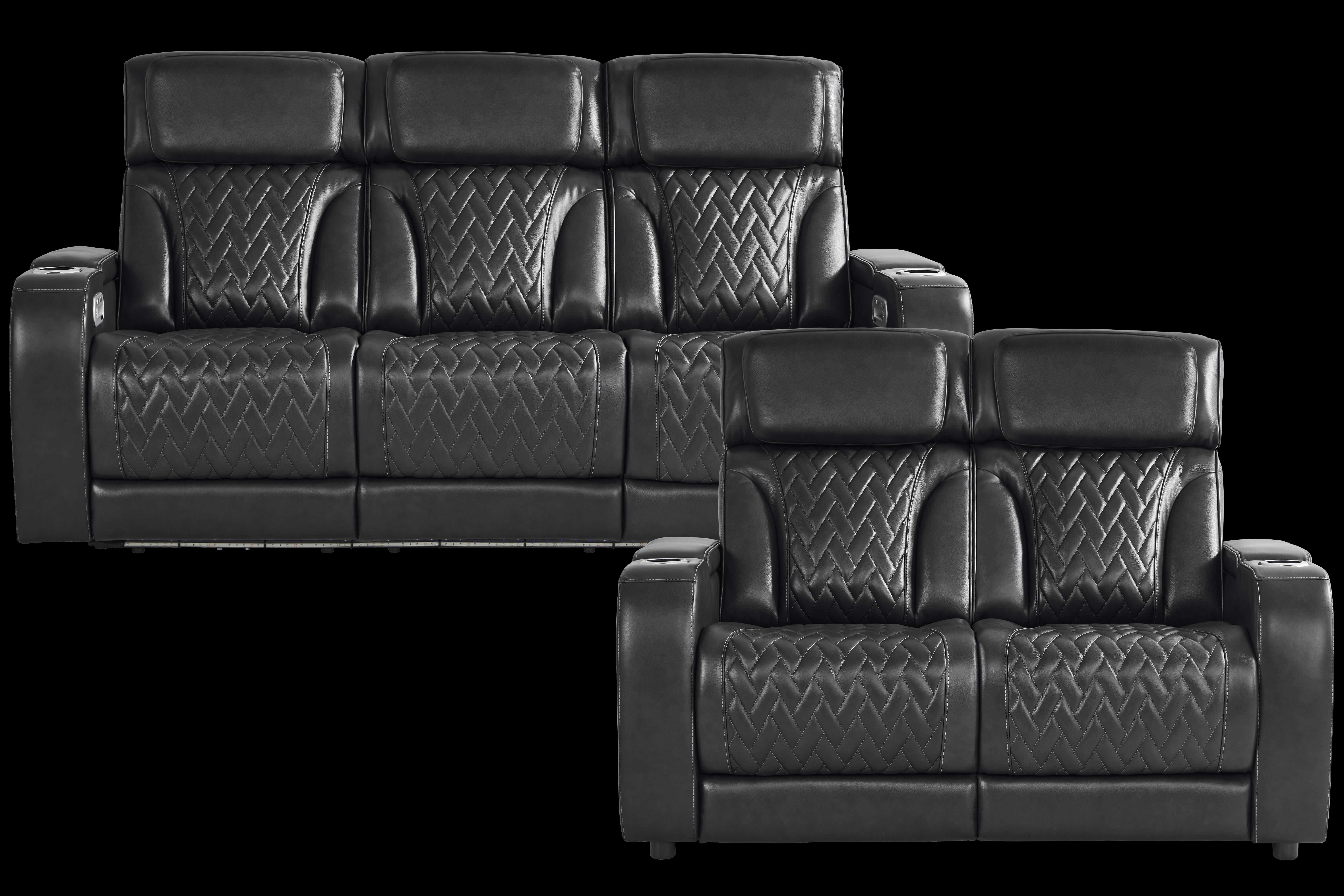 Port Royal Midnight Leather 2 Pc Living Room with Triple Power Reclining Sofa - Thumbnail - Image 1
