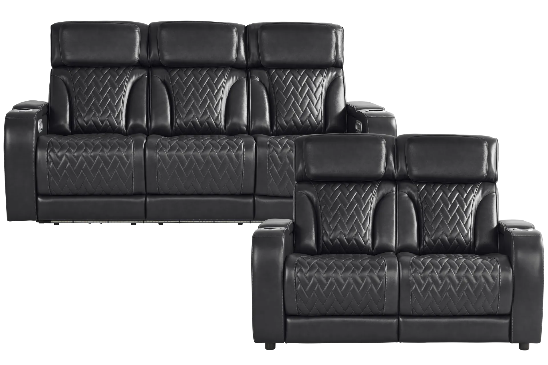 Port Royal Midnight Leather 2 Pc Living Room with Triple Power Reclining Sofa - Image 1