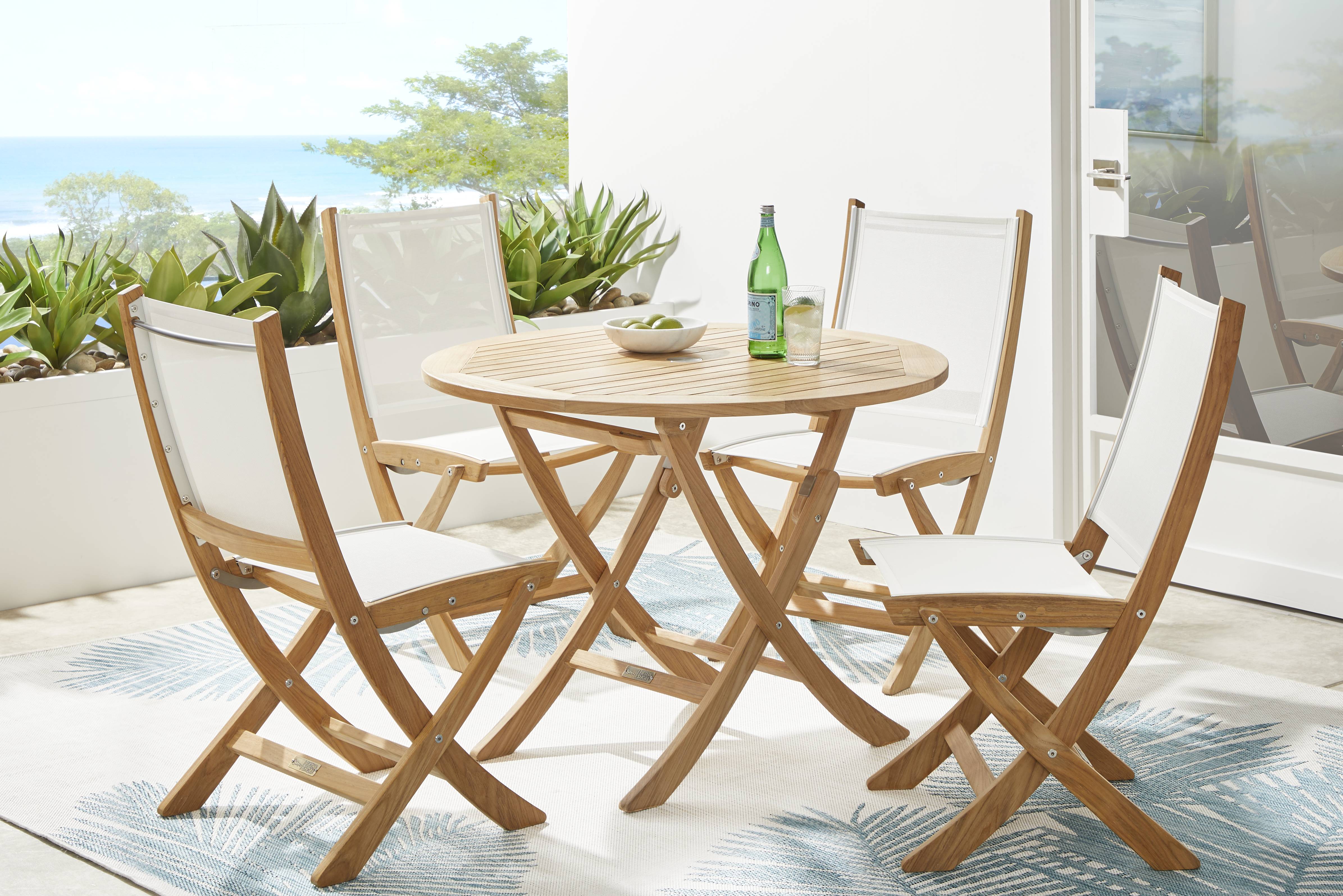 Pleasant Bay Natural 5 Pc Outdoor Folding Dining Set with Sling Chairs - Thumbnail - Image 1
