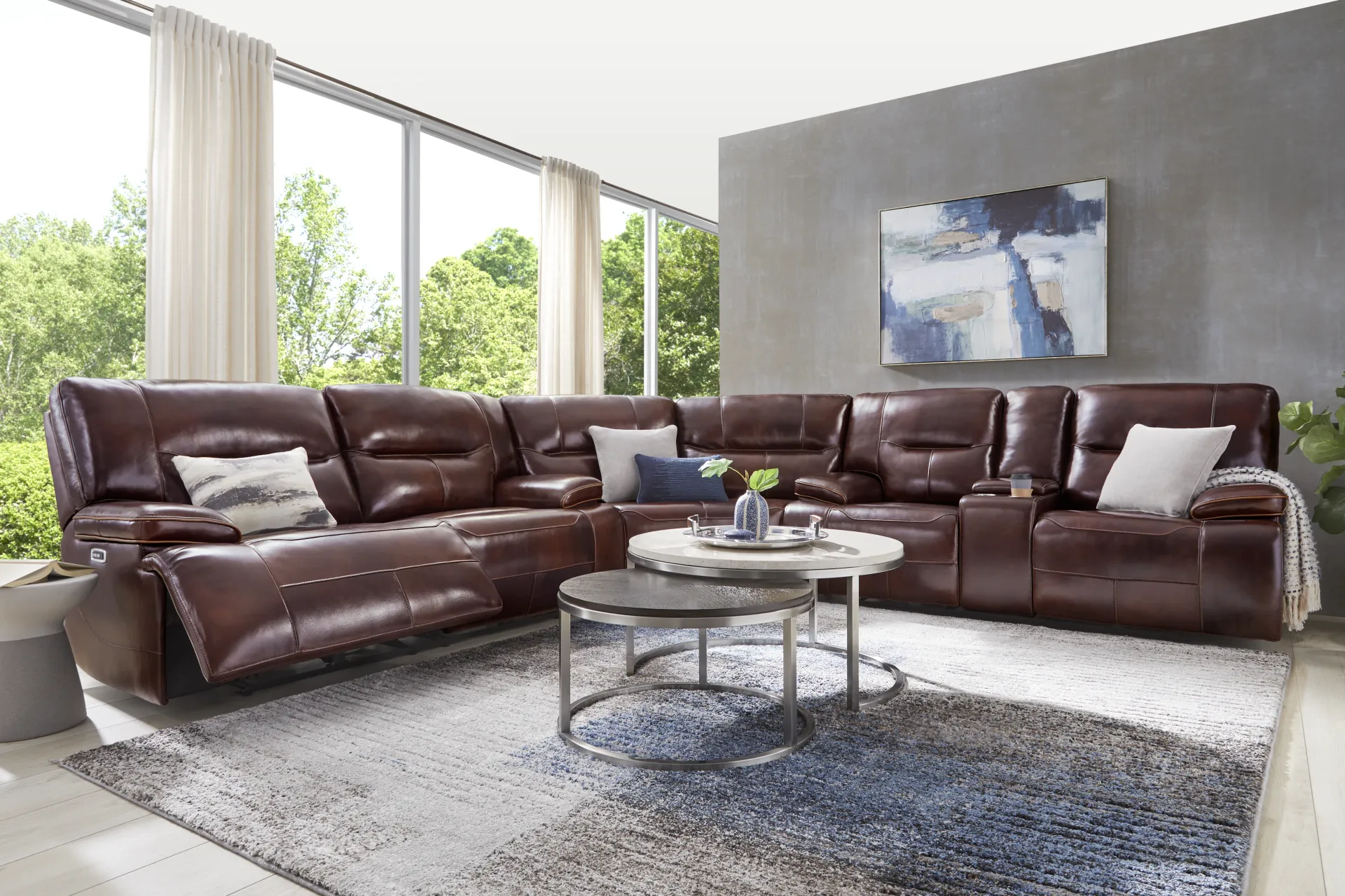 Caletta Way Merlot Leather 3 Pc Dual Power Reclining Sectional - Image 1