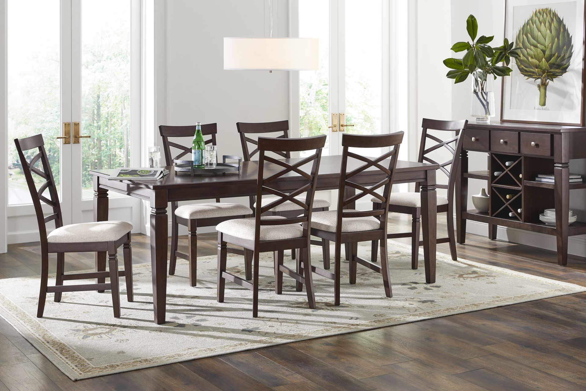 Winslow Brown Cherry Finish 5 Pc Rectangle Dining Room with X-Back Chairs - Image 1