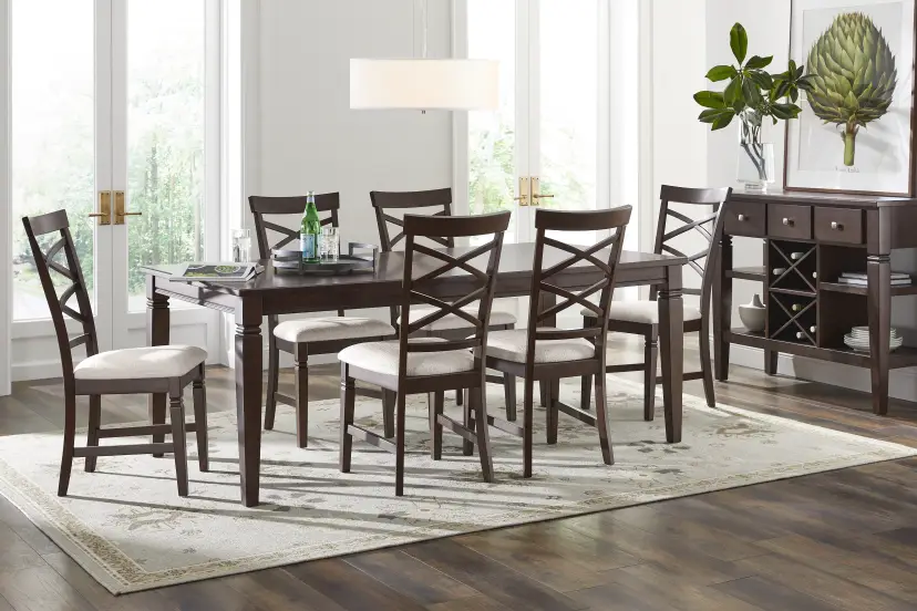 Winslow Brown Cherry Finish 5 Pc Rectangle Dining Room with X-Back Chairs