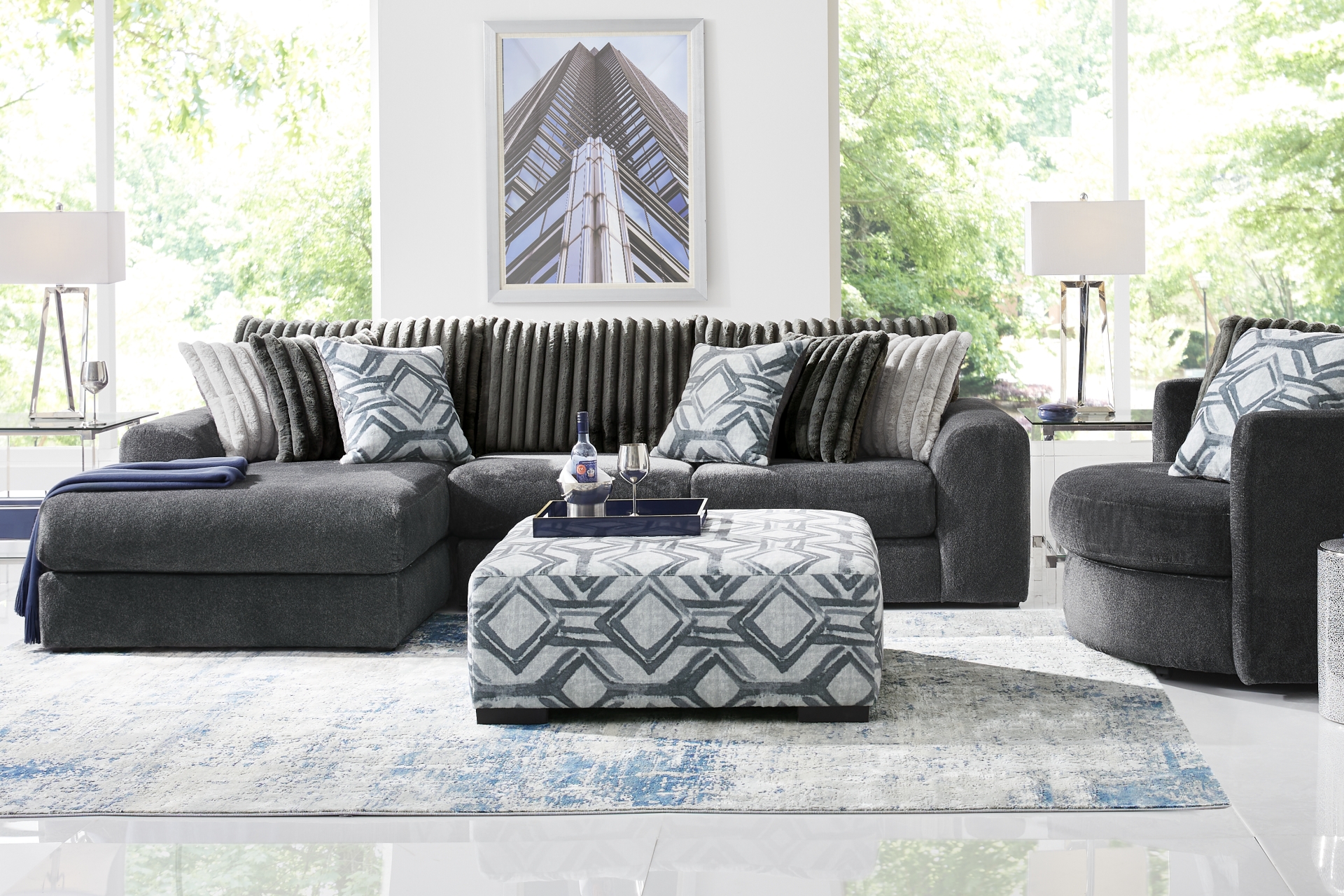 Moreau Street Black 5 Pc Sectional Living Room full room