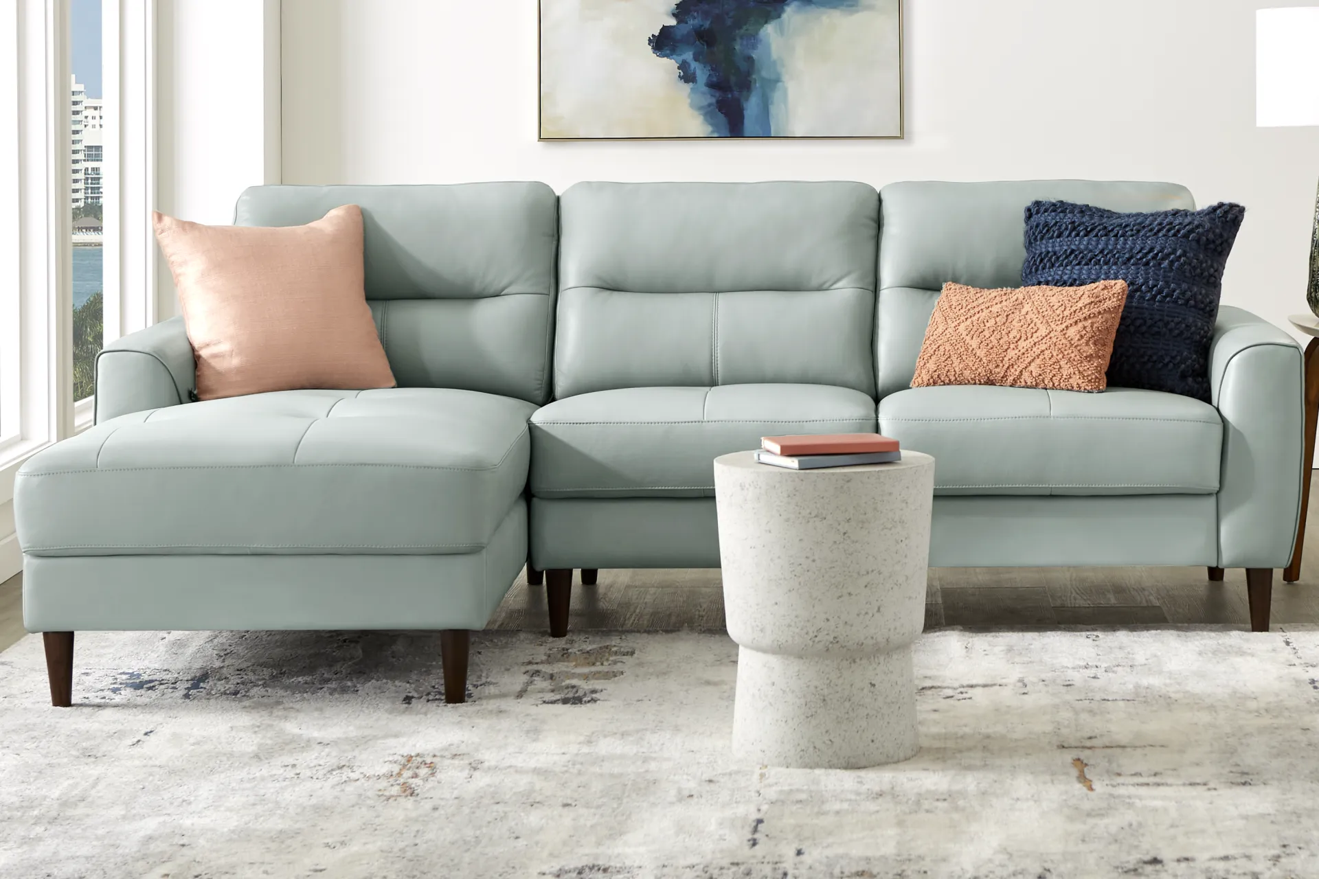 Sutton Heights Aqua Leather 2 Pc Sectional - Image 1