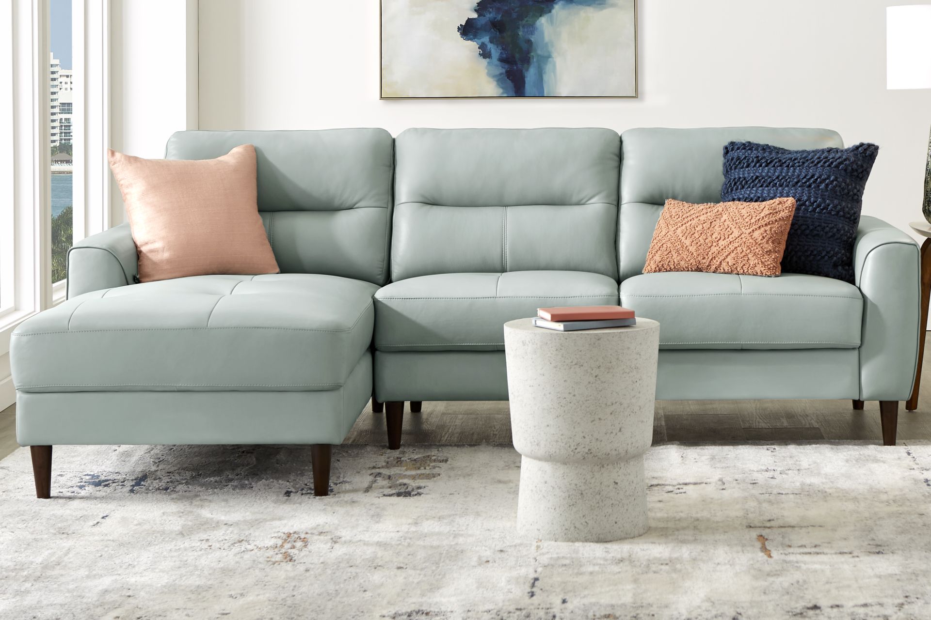 Sutton Heights Aqua Leather 2 Pc Sectional - Image 2