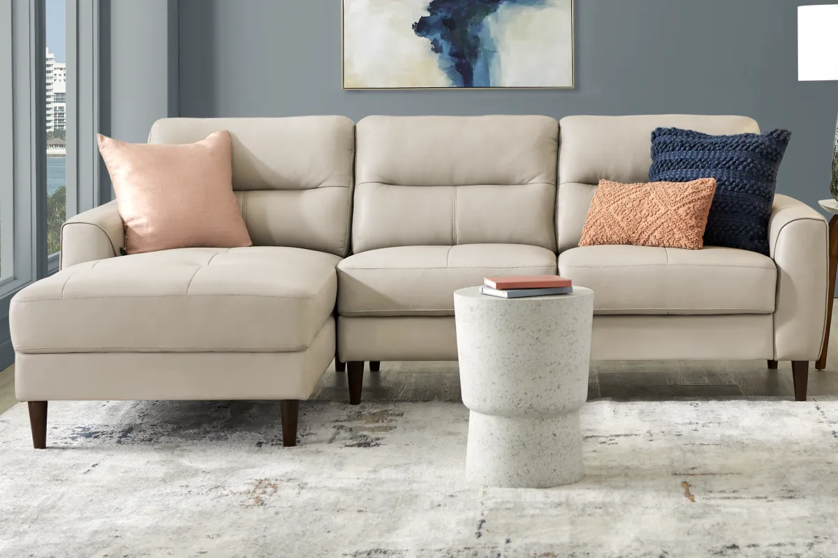 Sutton Heights Beige Leather 2 Pc With Chaise Left Arm Sectional ...