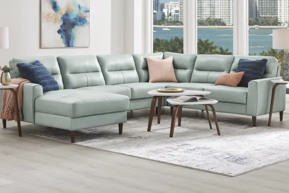 Sutton Heights Aqua Leather 4 Pc Sectional