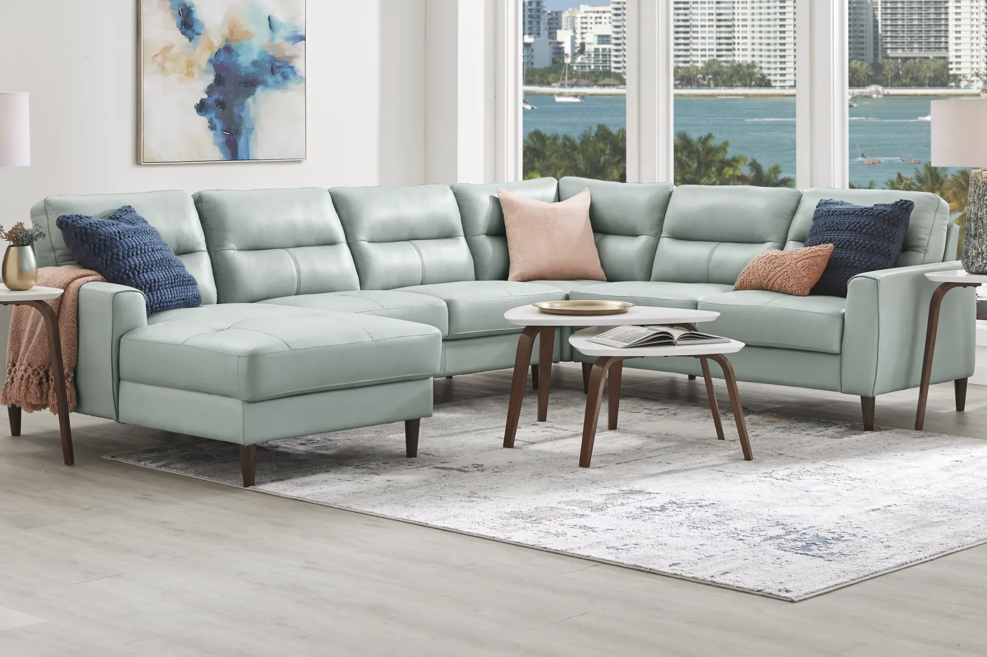 Sutton Heights Aqua Leather 4 Pc Sectional - Image 1