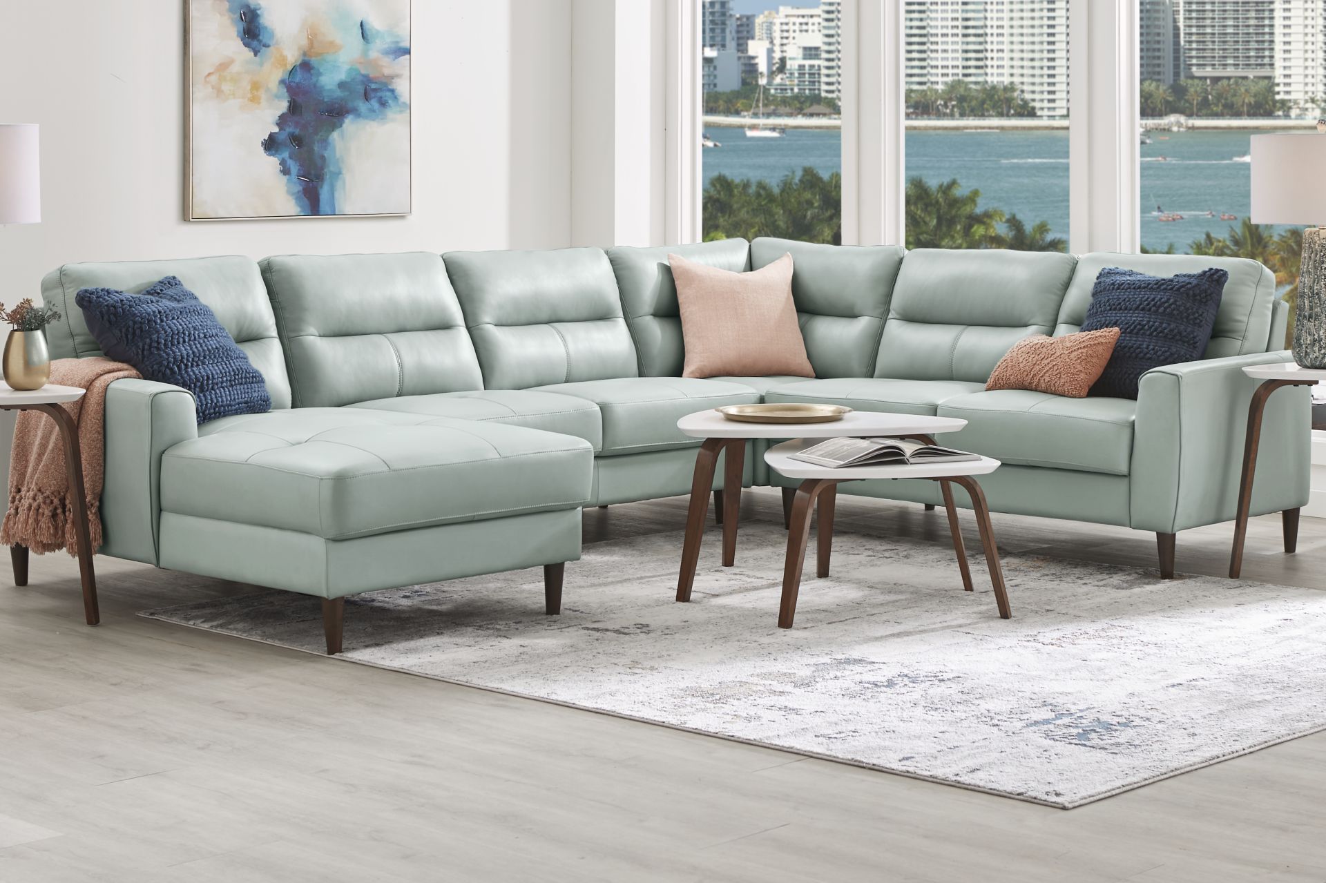 Sutton Heights Aqua Leather 4 Pc Sectional - Image 2