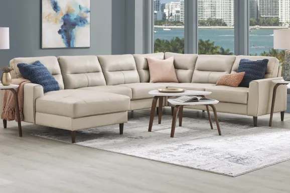 Sutton Heights Beige Leather 4 Pc Sectional