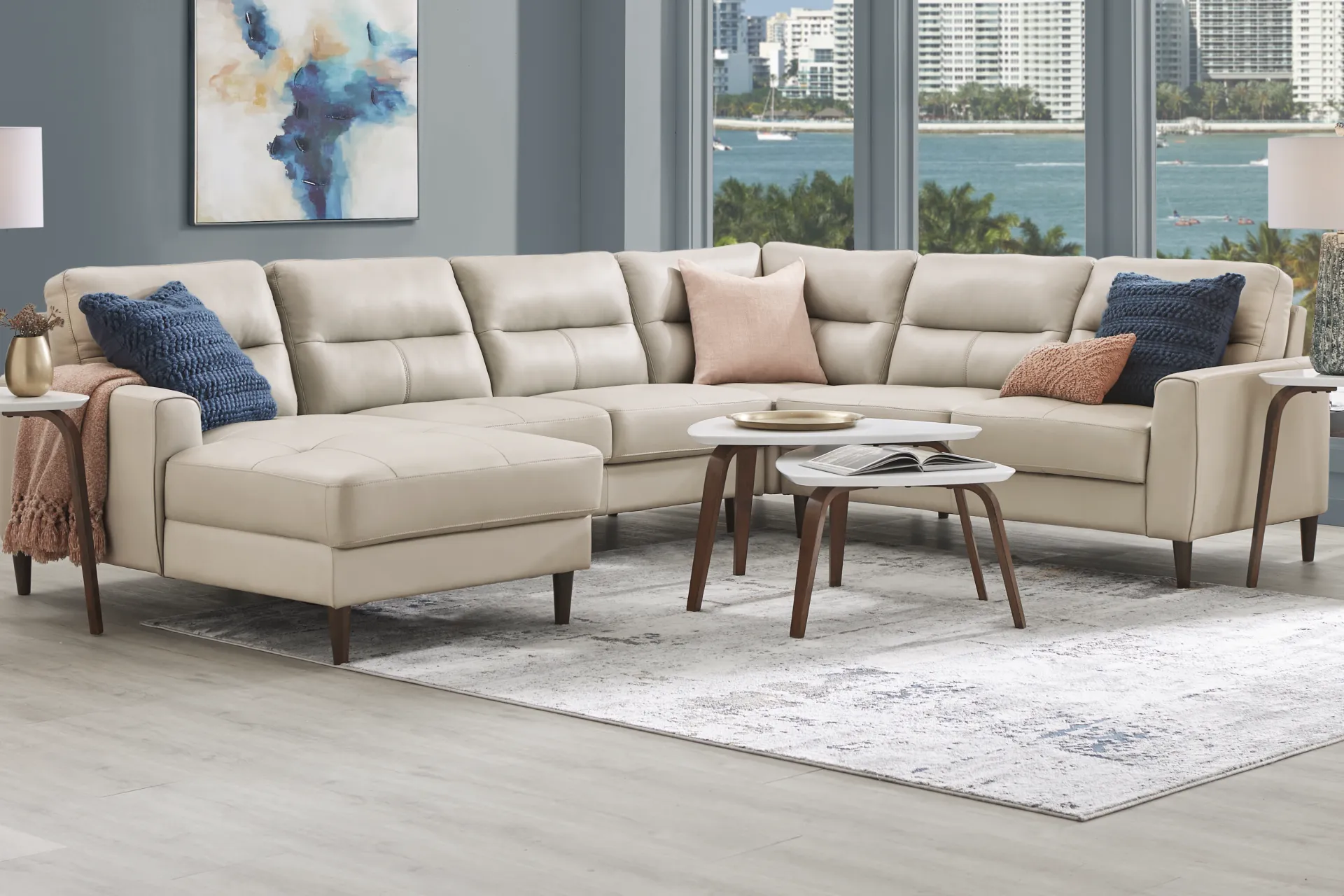 Sutton Heights Beige Leather 4 Pc Sectional - Image 1