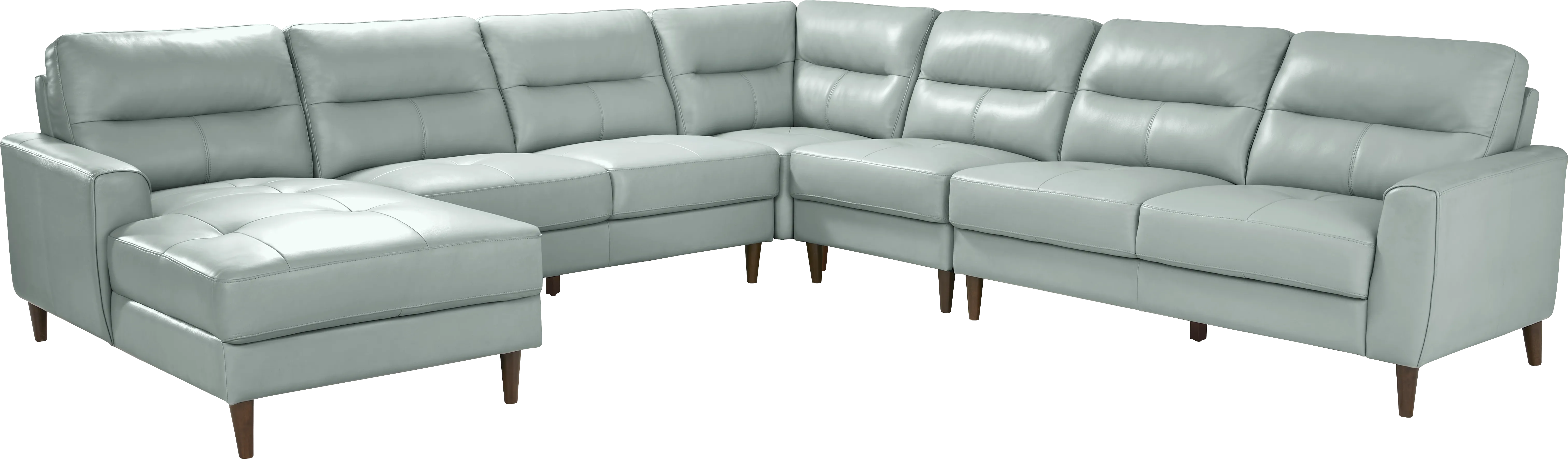 Sutton Heights Aqua Leather 5 Pc Sectional - Thumbnail - Image 1