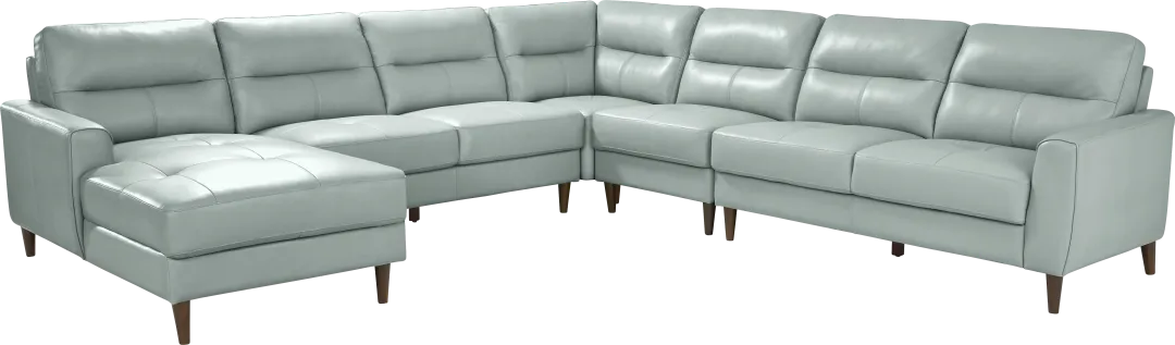 Sutton Heights Aqua Leather 5 Pc Sectional
