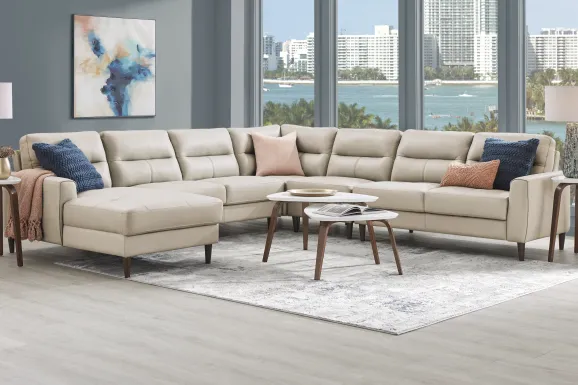 Sutton Heights Beige Leather 5 Pc Sectional