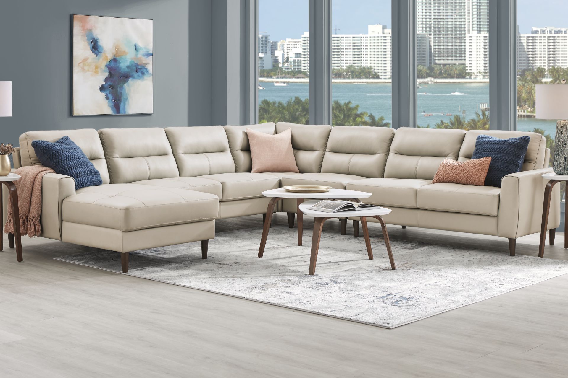 Sutton Heights Beige Leather 8 Pc Sectional Living Room - Image 1