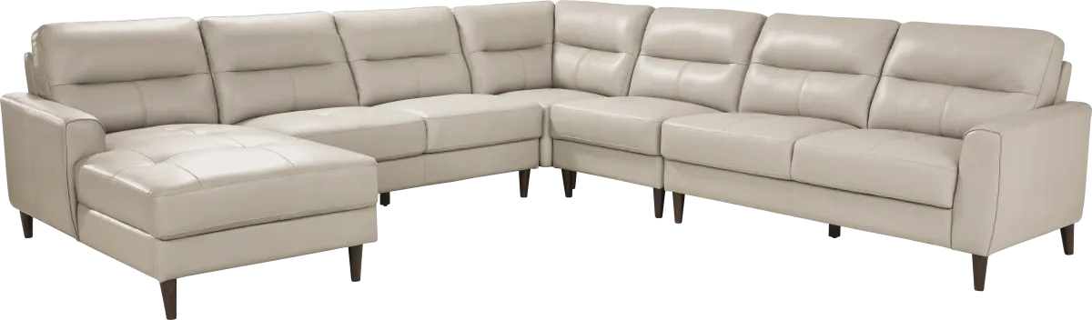 Sutton Heights Beige Leather 5 Pc With Chaise Left Arm Sectional ...