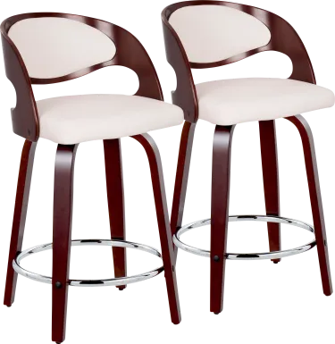 Tescord II White Swivel Counter Height Stool, Set of 2