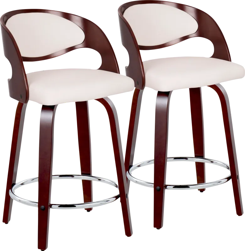 Tescord II White Swivel Counter Height Stool, Set of 2