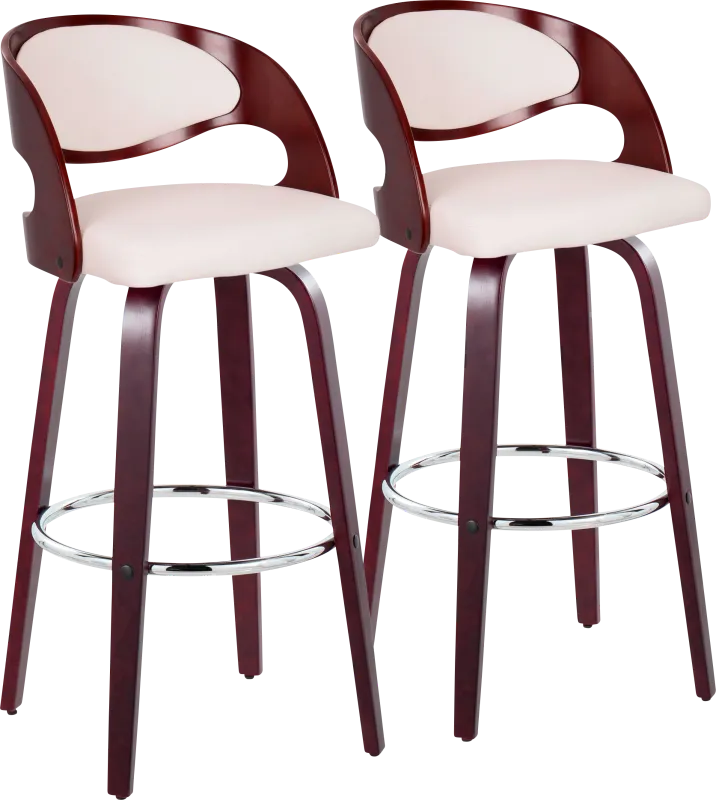 Tescord II White Swivel Barstool, Set of 2