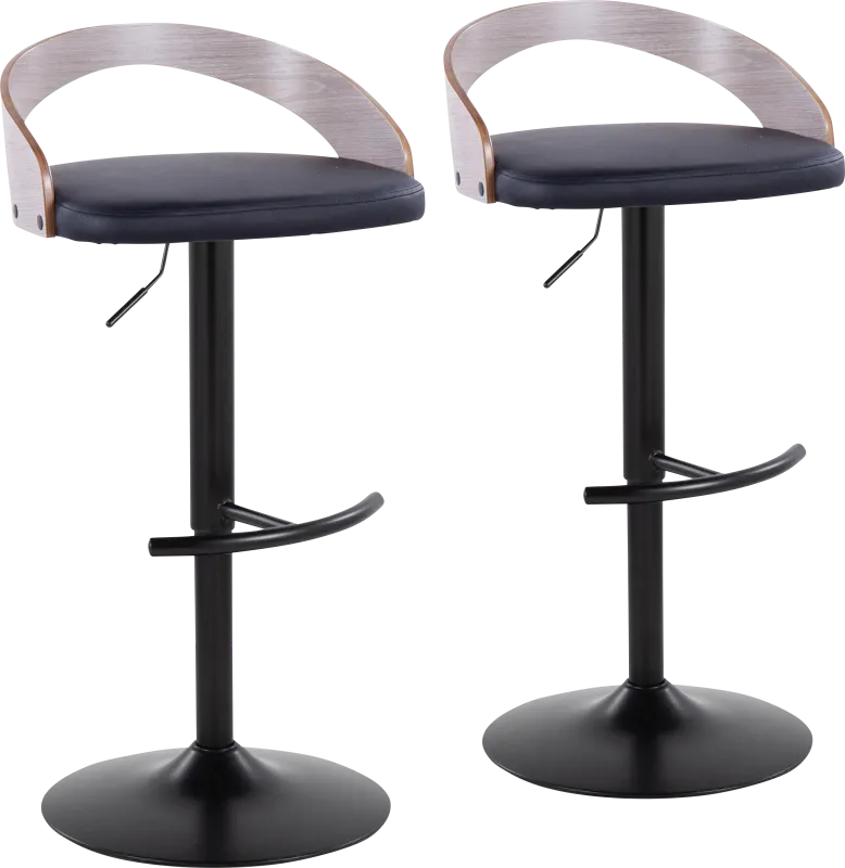 Zykan XVI Black Adjustable Barstool, Set of 2